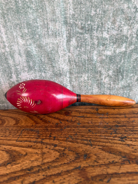 Hand Painted Wooden Maraca Rattle with Floral Design
