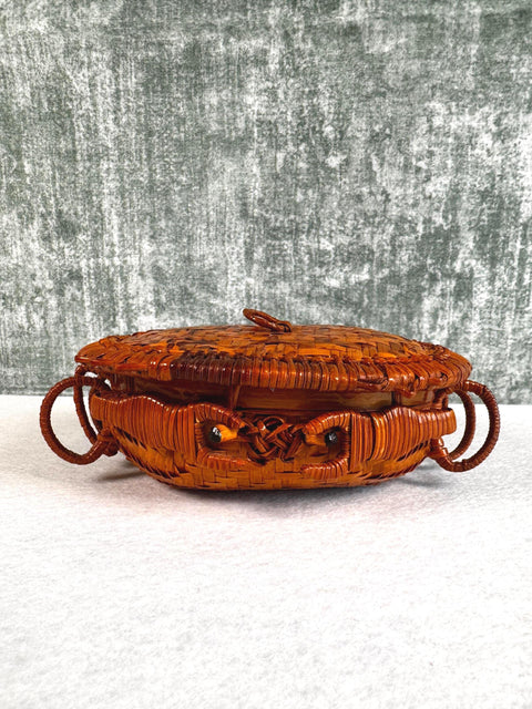 Vintage Woven Crab Basket with Lid