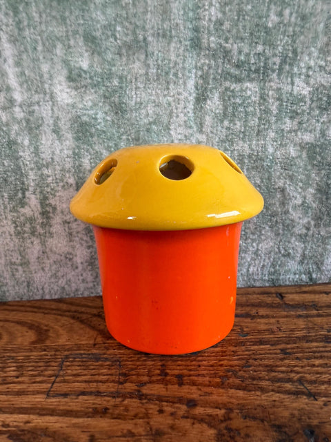 Vintage Ceramic Mushroom Pen Holder | Orange Yellow Ladybug