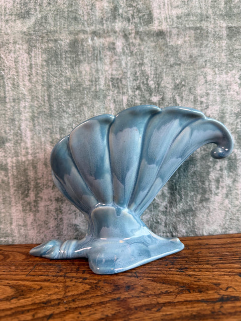 Royal Haeger Blue Ceramic Cornucopia Vase