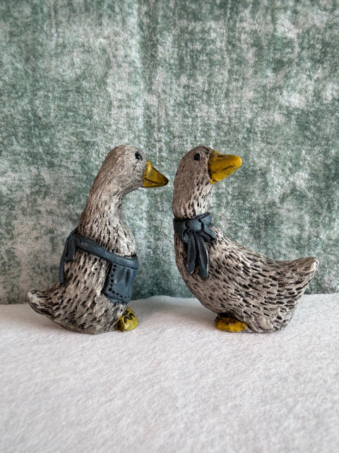 Pair of Vintage Duck Figurines with Blue Scarves from 1986