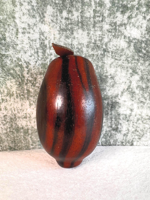 Small Hand-Carved Wooden Lemon with Leaf Accent