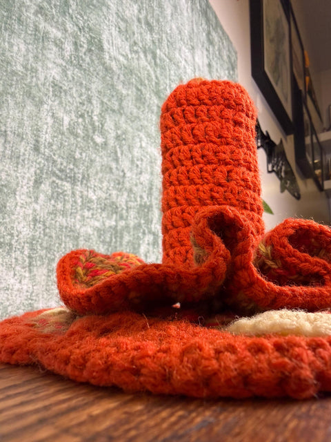 Handmade Crocheted Orange and Multicolor Candle