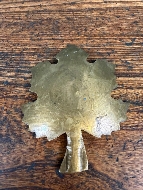 Brass Leaf-Shaped Decorative Dish with Intricate Floral Engraving