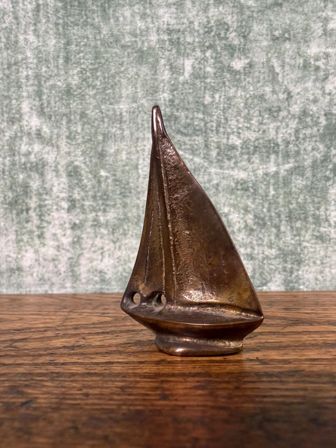 Small Metal Sailboat Figurine with Vintage Charm