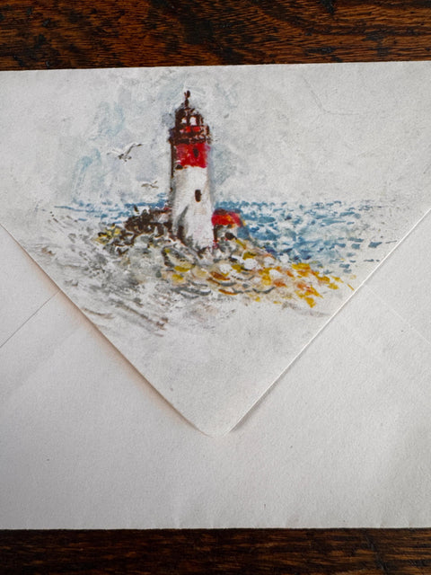 Lot of 9 Vintage Envelopes with Painted Lighthouse Illustration