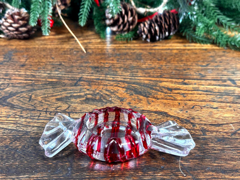 Vintage Glass Candy Dish with Red Stripes