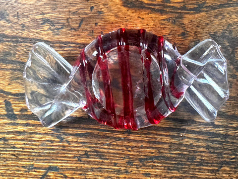 Vintage Glass Candy Dish with Red Stripes