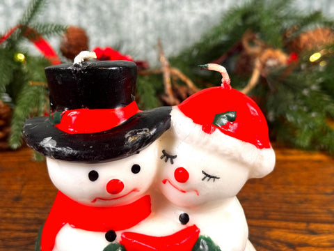 Snowman Couple Christmas Candle - Festive Holiday Decoration