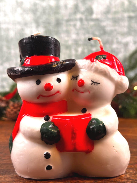 Snowman Couple Christmas Candle - Festive Holiday Decoration