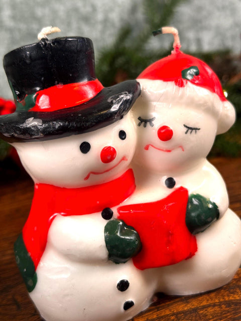 Snowman Couple Christmas Candle - Festive Holiday Decoration