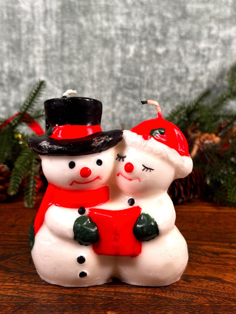 Snowman Couple Christmas Candle - Festive Holiday Decoration