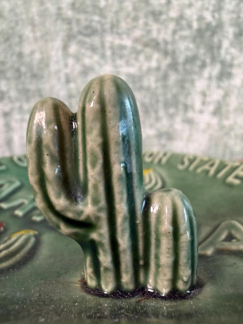 Ceramic Arizona Grand Canyon State Souvenir Dish with Cactus Motif
