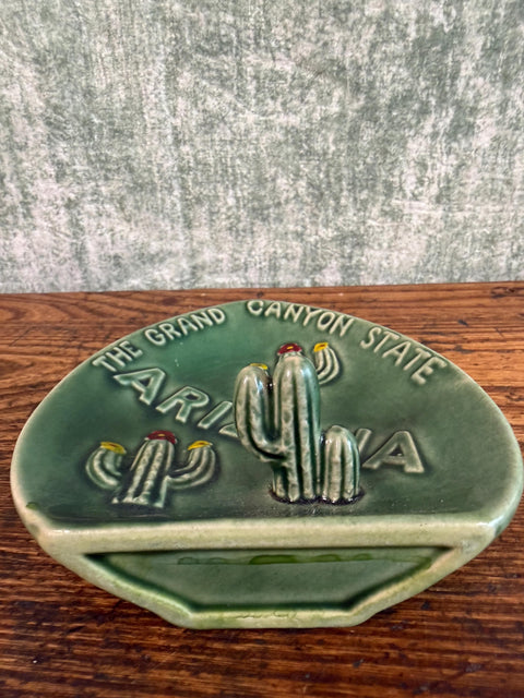 Ceramic Arizona Grand Canyon State Souvenir Dish with Cactus Motif