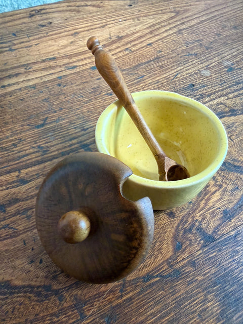 Wood and Ceramic Condiment Set with Tray and Spoons