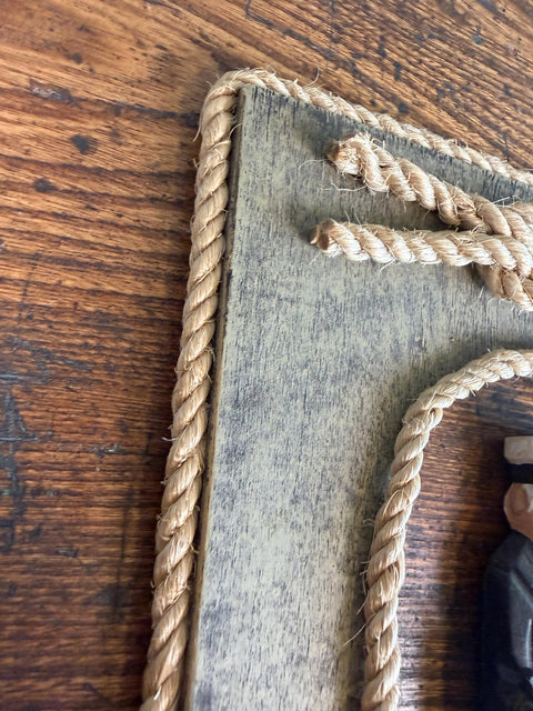 Wooden Nautical Captain Wall Hanging with Rope Frame