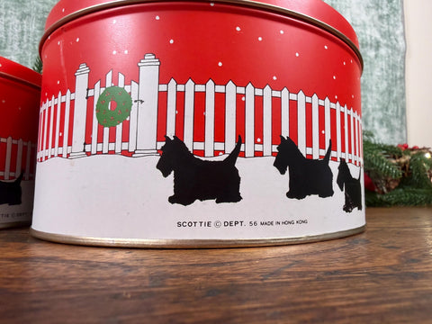 2 Scottie Dog Red and White Metal Storage Tins
