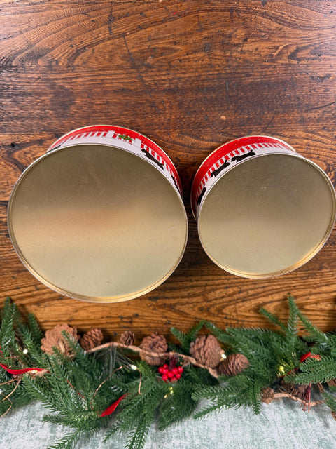 2 Scottie Dog Red and White Metal Storage Tins