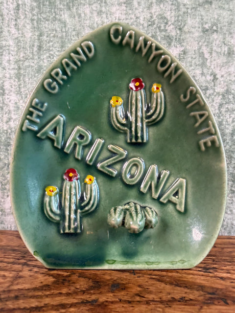 Ceramic Arizona Grand Canyon State Souvenir Dish with Cactus Motif