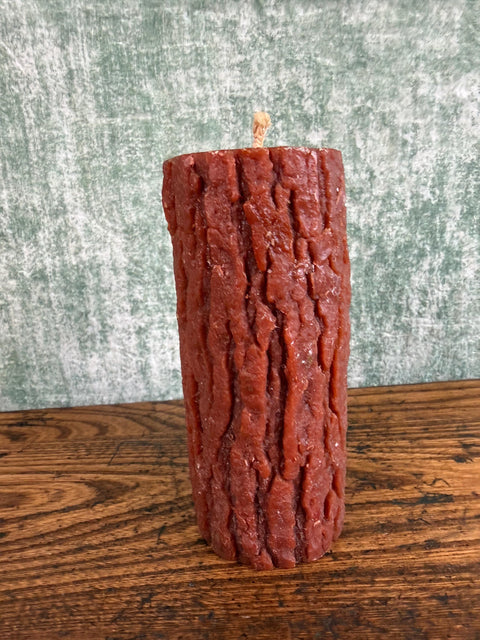 Rustic Bark-Textured Pillar Candle