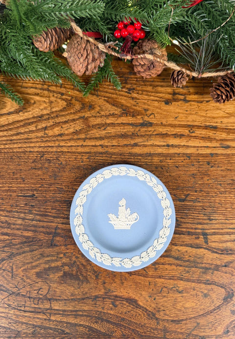 Wedgwood Blue Jasperware Holiday Plate with Candle and Holly Design