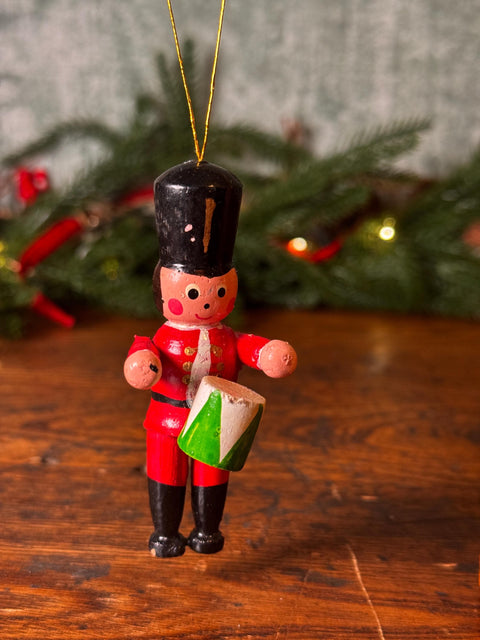 Wooden Toy Soldier Christmas Ornament with Drum