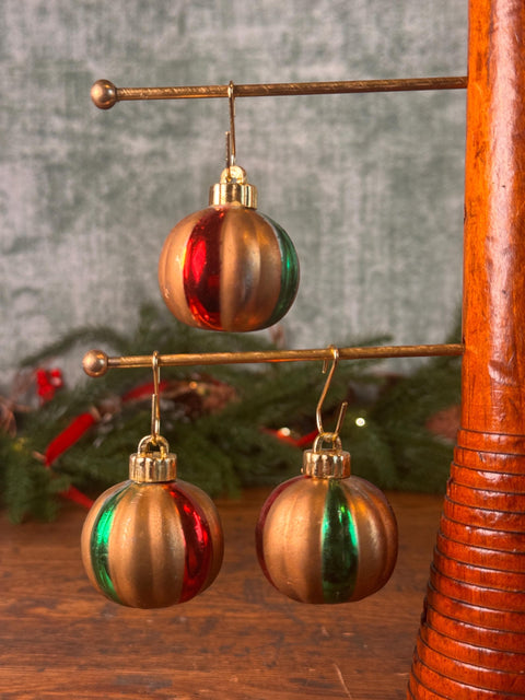 3 Vintage Gold, Red, and Green Glass Christmas Ornaments
