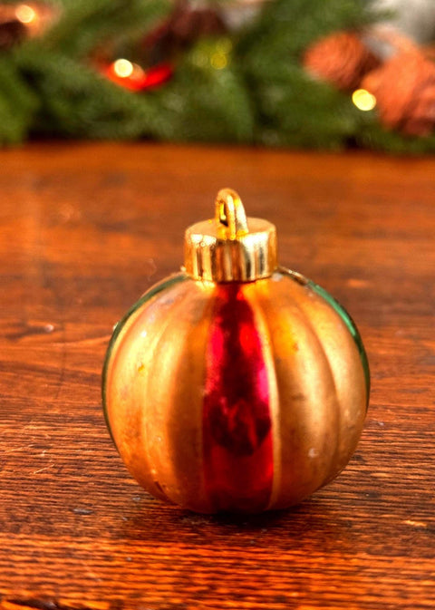 3 Vintage Gold, Red, and Green Glass Christmas Ornaments