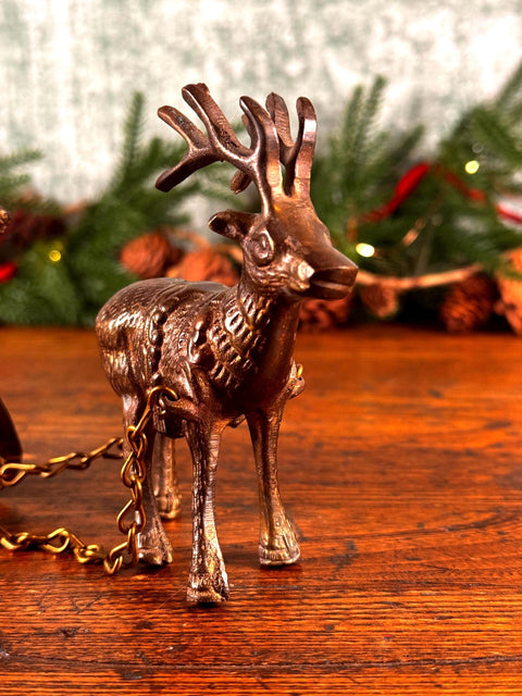 Brass Reindeer and Sleigh Figurine Holiday Decor