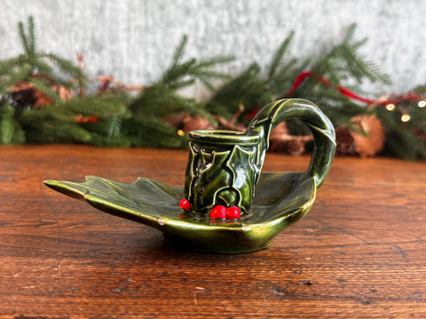 Green Ceramic Leaf-Shaped Candle Holder