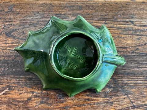 Green Ceramic Leaf-Shaped Candle Holder