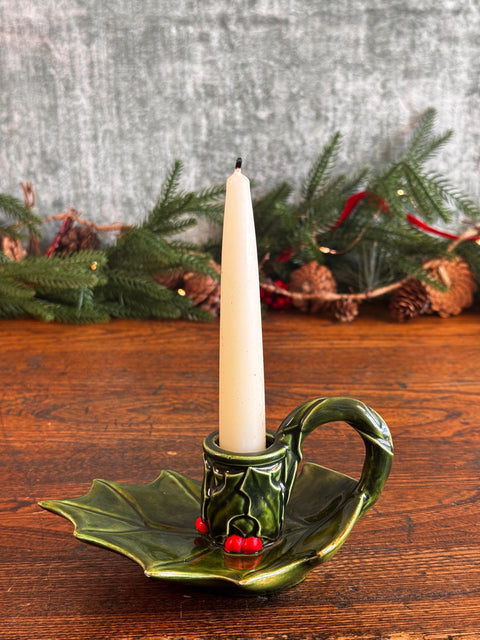 Green Ceramic Leaf-Shaped Candle Holder
