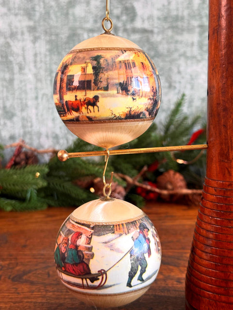 2 Currier and Ives Collection Christmas Ornaments