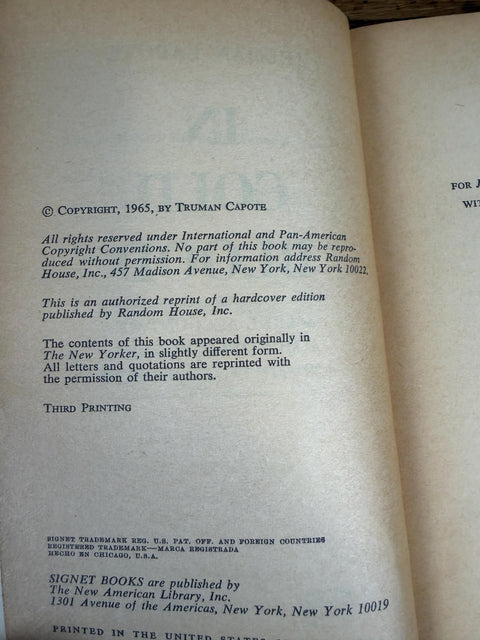 In Cold Blood by Truman Capote | 1965 Paperback Novel