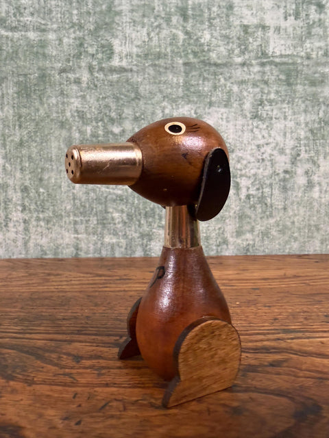 Vintage Walnut Dog Stacking Salt & Pepper Shakers