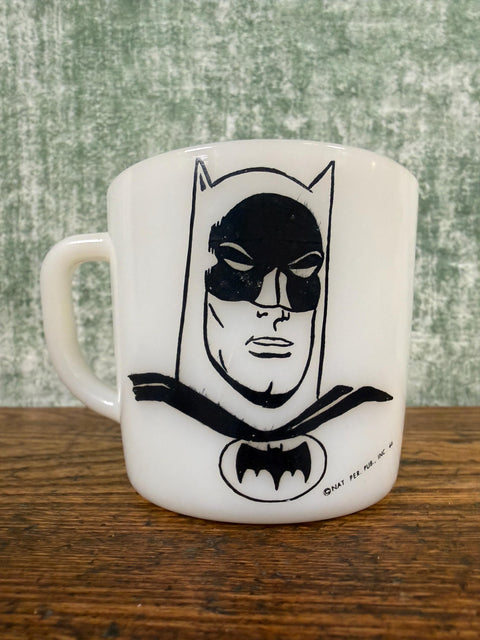 Pair of Vintage Batman Milk Glass Mugs by Anchor Hocking Fire-King & Westinghouse