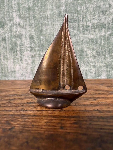 Small Metal Sailboat Figurine with Vintage Charm