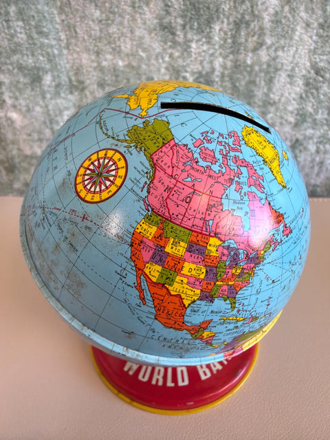 Vintage Ohio Art Co. World Bank Globe Coin Bank