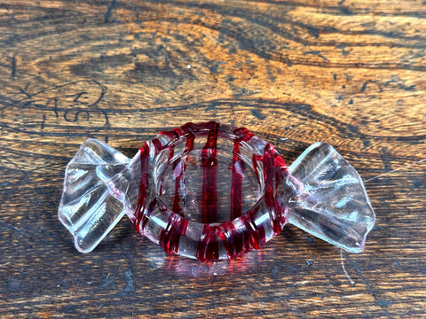 Vintage Glass Candy Dish with Red Stripes