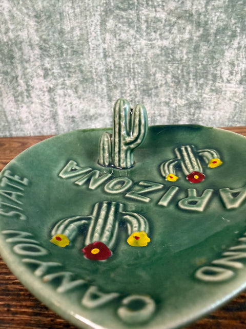 Ceramic Arizona Grand Canyon State Souvenir Dish with Cactus Motif