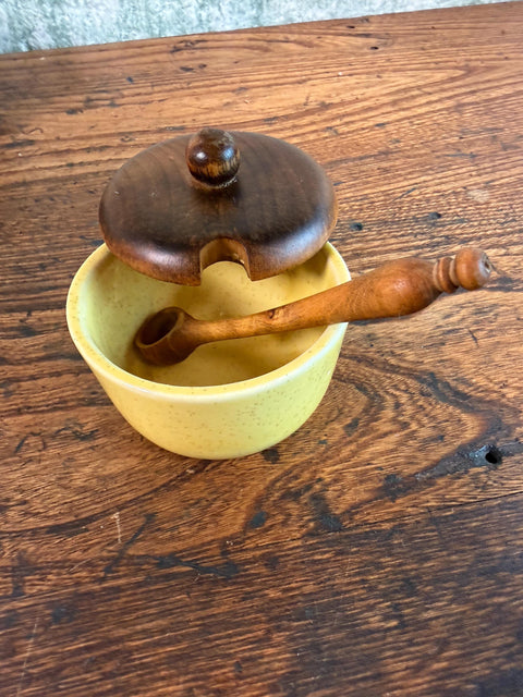 Wood and Ceramic Condiment Set with Tray and Spoons