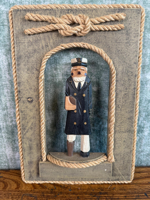 Wooden Nautical Captain Wall Hanging with Rope Frame