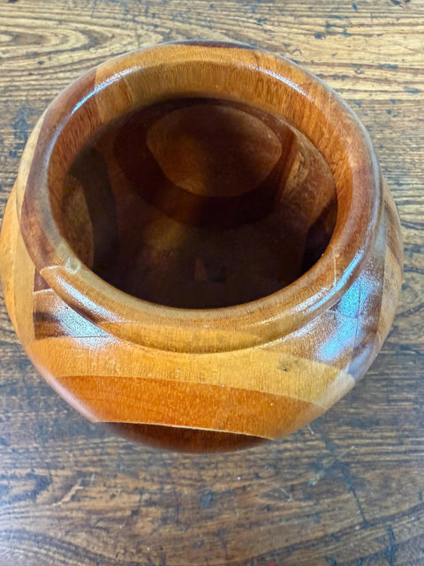 Handcrafted Wooden Decorative Vase with Multi-Tone Inlay
