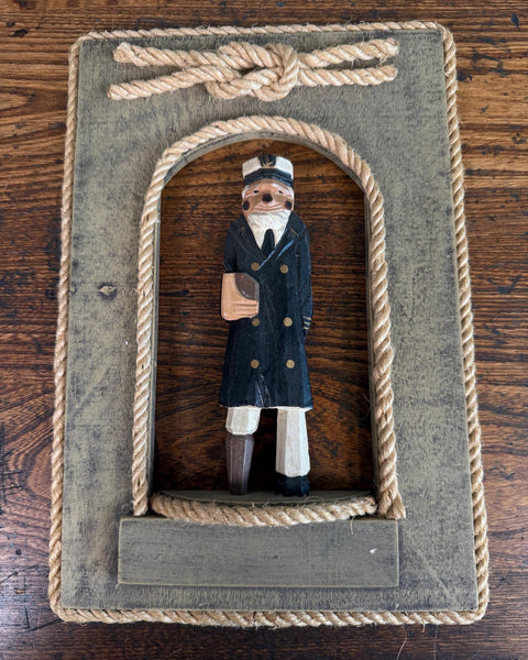 Wooden Nautical Captain Wall Hanging with Rope Frame