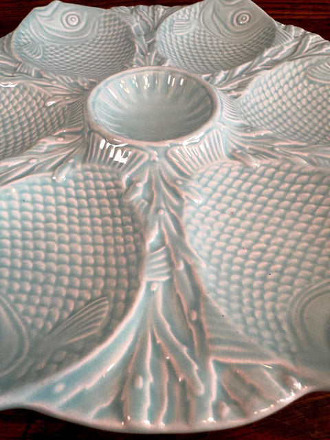 Vintage Bordallo Pinheiro Portugal Turquoise Six Fish Oyster Plate