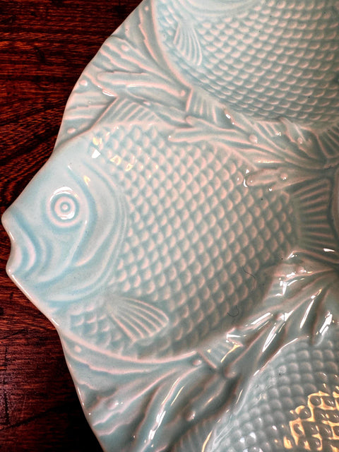 Vintage Bordallo Pinheiro Portugal Turquoise Six Fish Oyster Plate