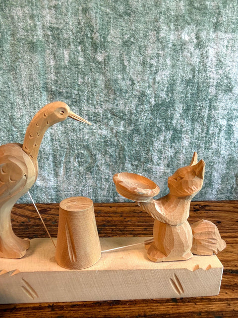 Vintage Soviet Wooden Mechanical Toy The Squirrel and the Crane
