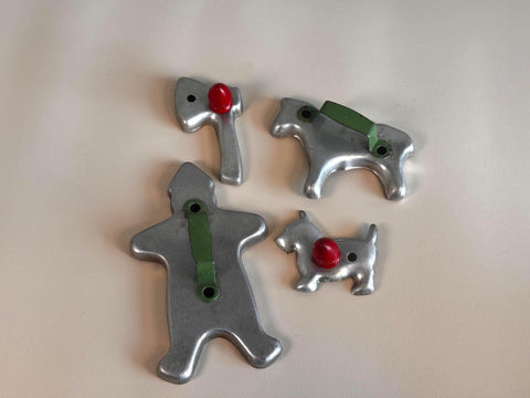 Set of 4 Vintage Aluminum Cookie Cutters with Handles