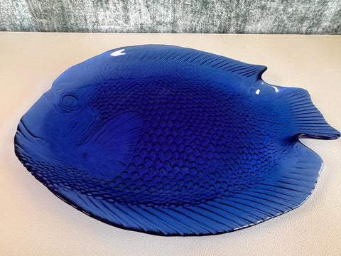 Blue Pressed Glass Fish-Shaped Dish