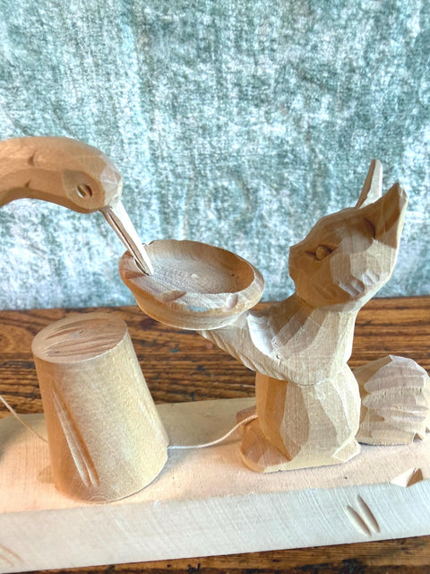 Vintage Soviet Wooden Mechanical Toy The Squirrel and the Crane
